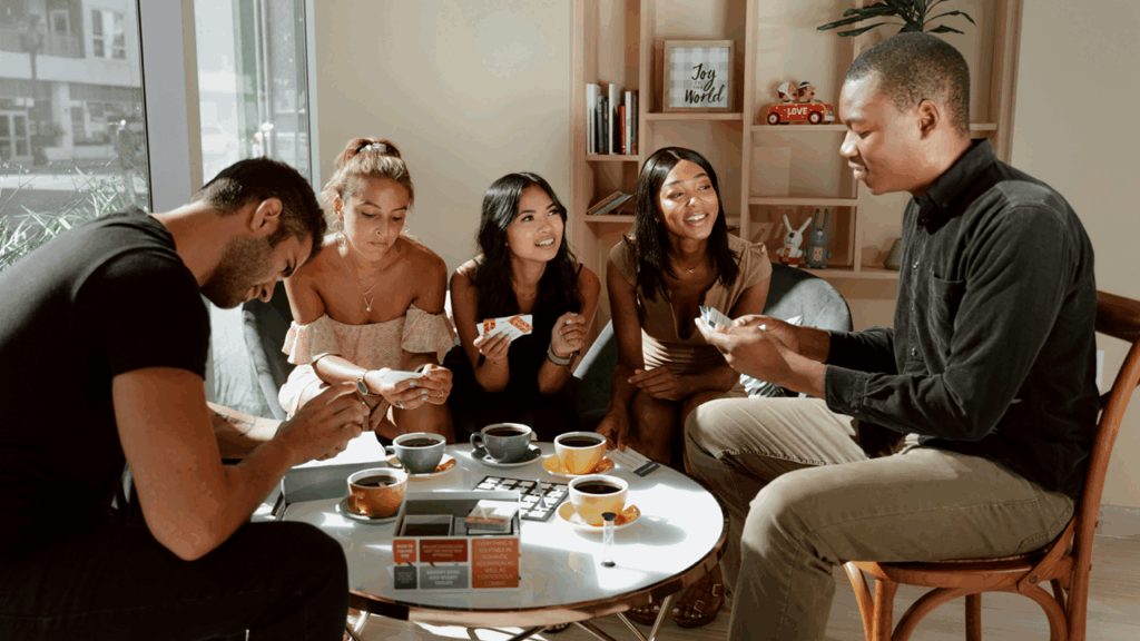 Group haning out in a coffee shop
